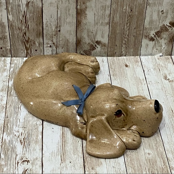 Vintage Ceramic Pottery Sleeping Hound Dog Sculpture Large Figurine - Picture 4 of 11